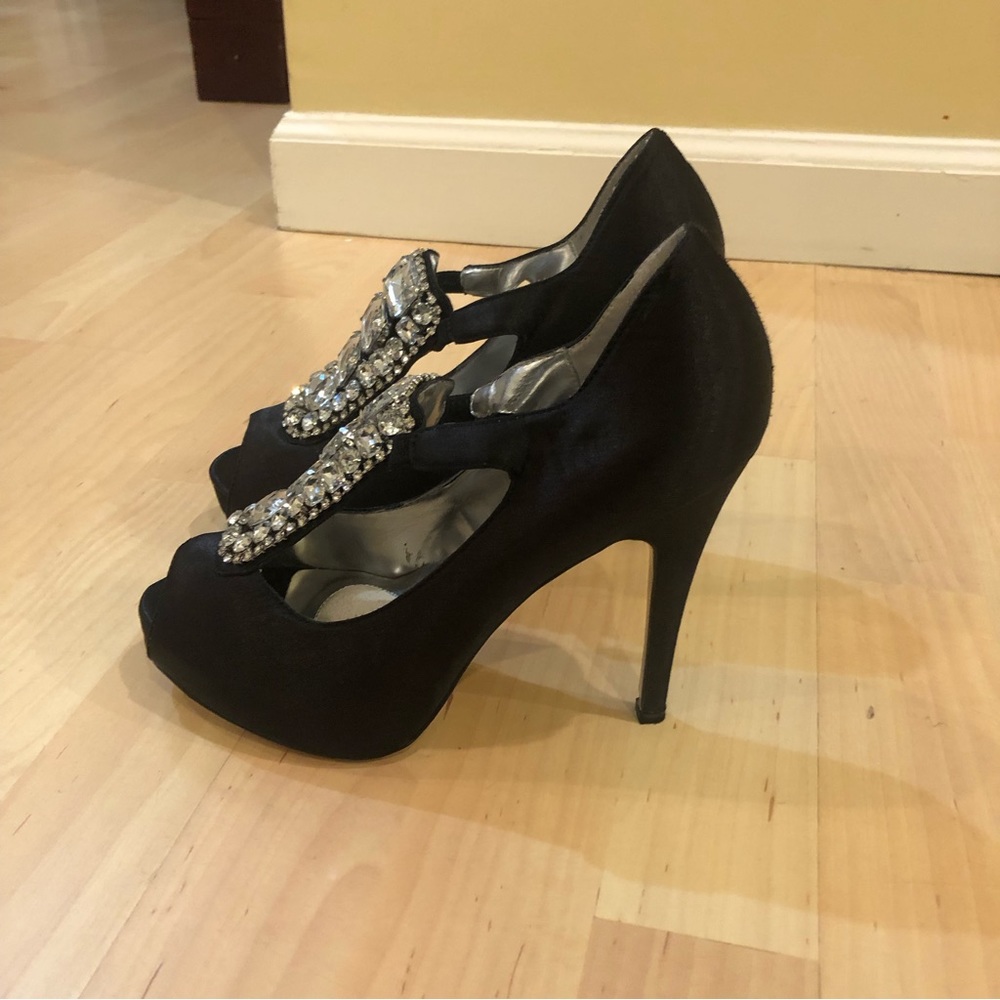Black Rhinestone Peep-toe Heels - Picture 3 of 5